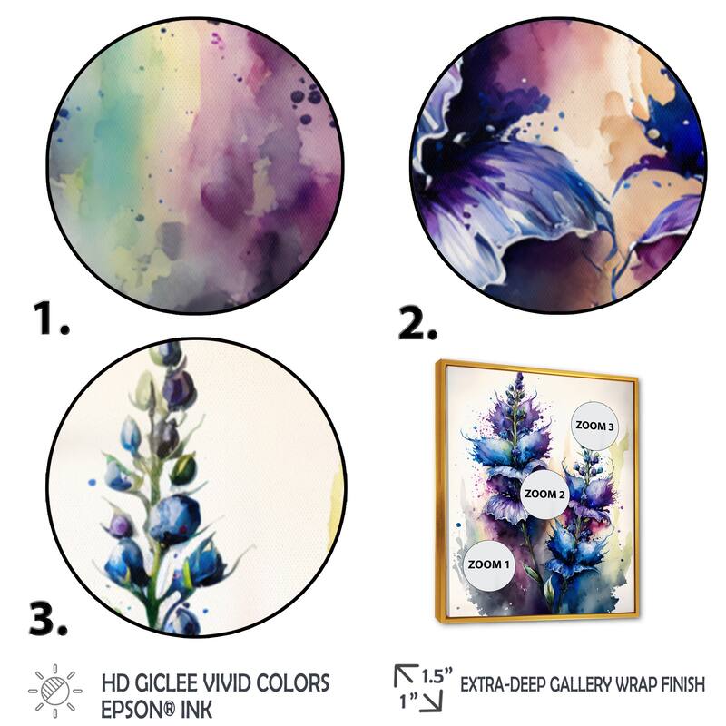 Designart "Blue And Purple Delphinium" Floral & Botanical Framed Canvas Art Print