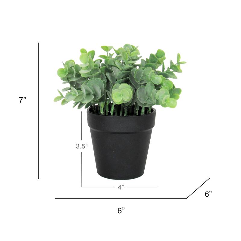 Set of 2 Artificial Eucalyptus Plant in Black Pot 7in - Green