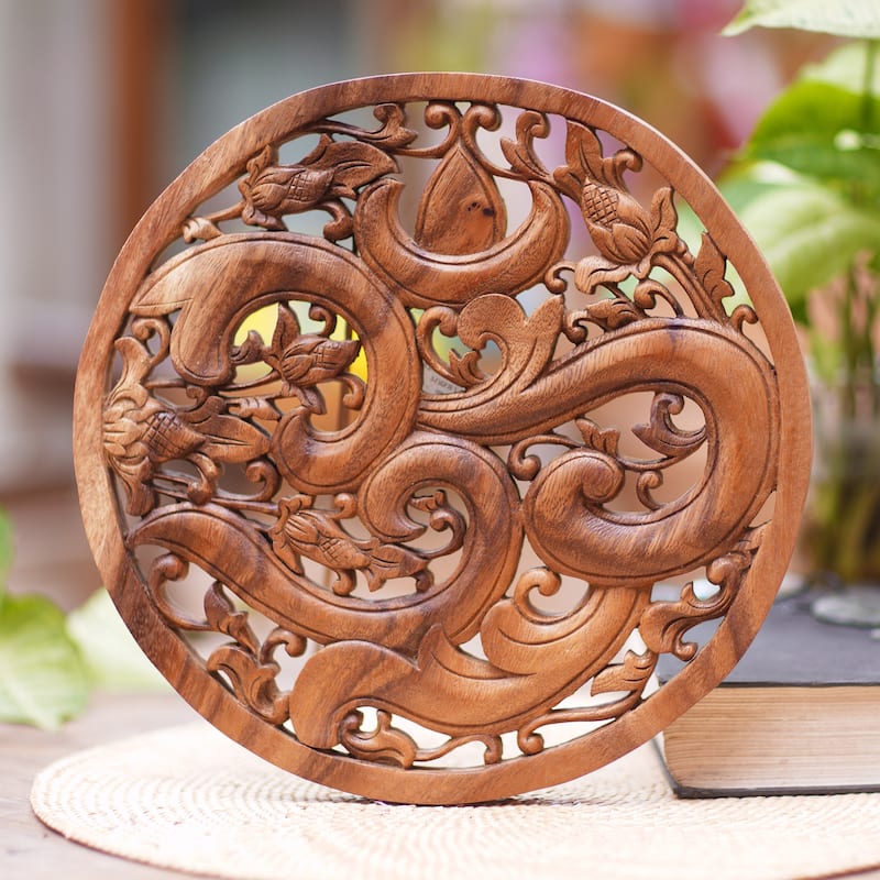 Novica Handmade Binding Om Wood Relief Panel