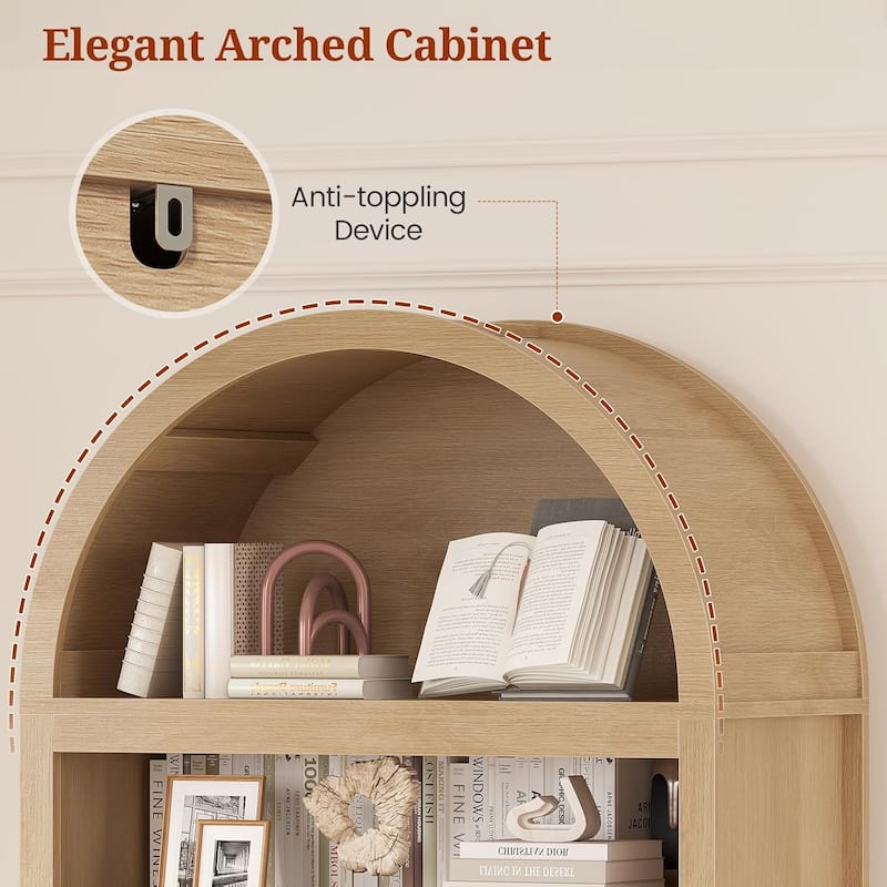Tall Arched Cabinet Bookcase with storage Bookshelf 2 Door