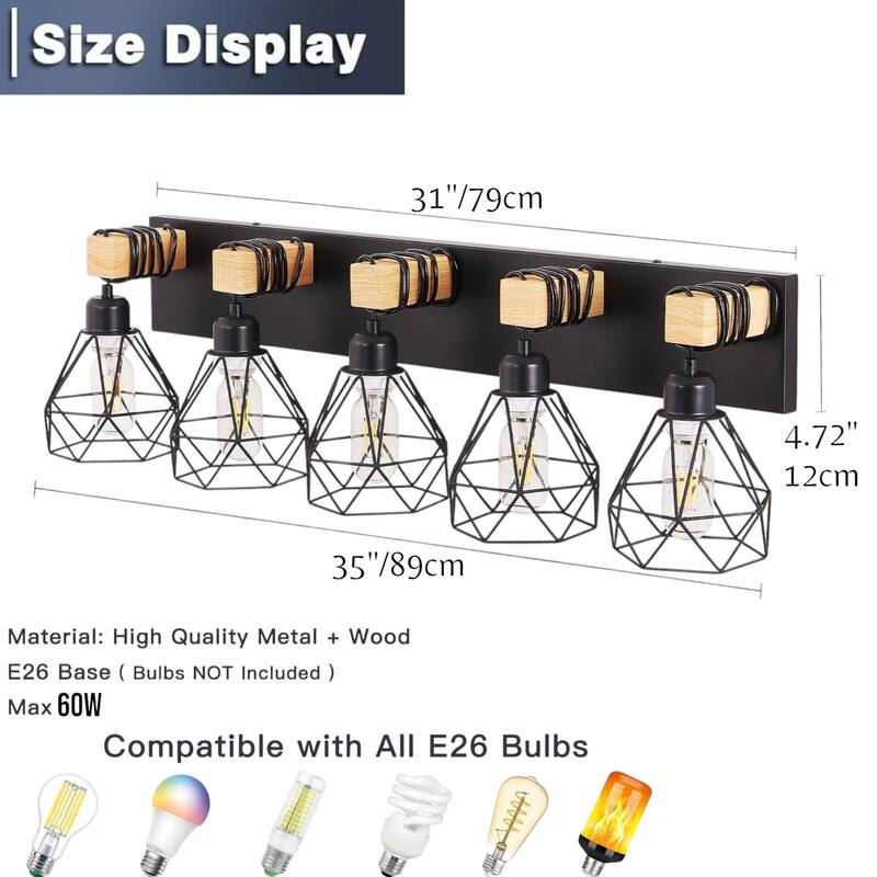 KISRAIS Farmhouse Bathroom Vanity Light with 4/5/6 Lights for Bathroom, Hallway (Bulb Not Included)