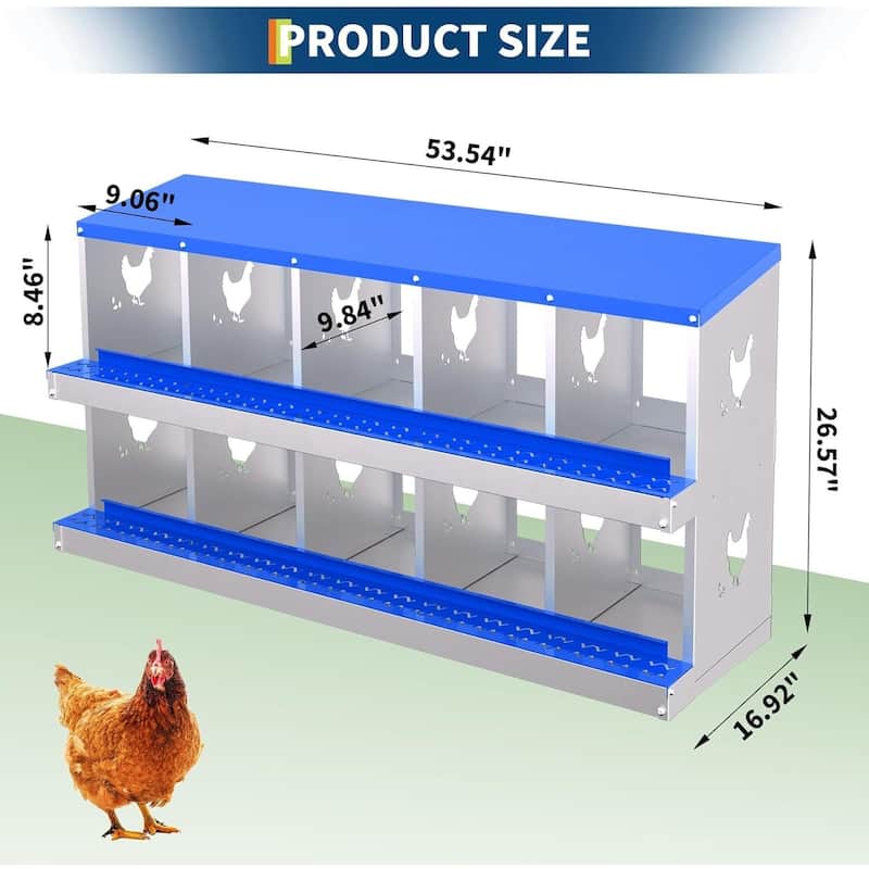 10 Compartment Metal Chicken Nesting Box, Laying Box for Hens Ducks Rabbits, Blue