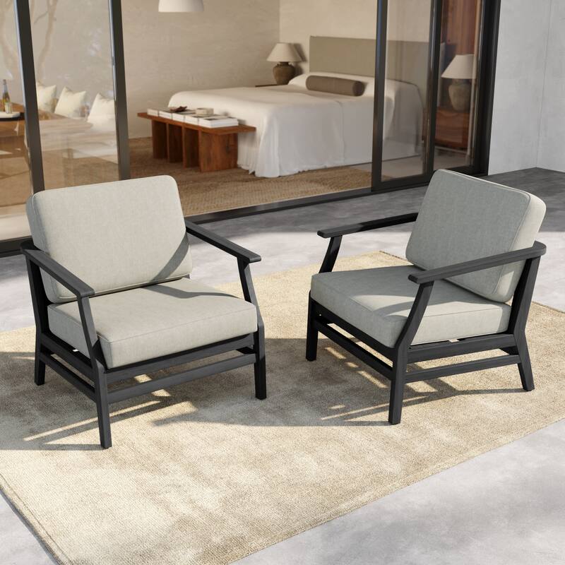 Outdoor Teak Wood Club Chairs with Cushions (Set of 2)