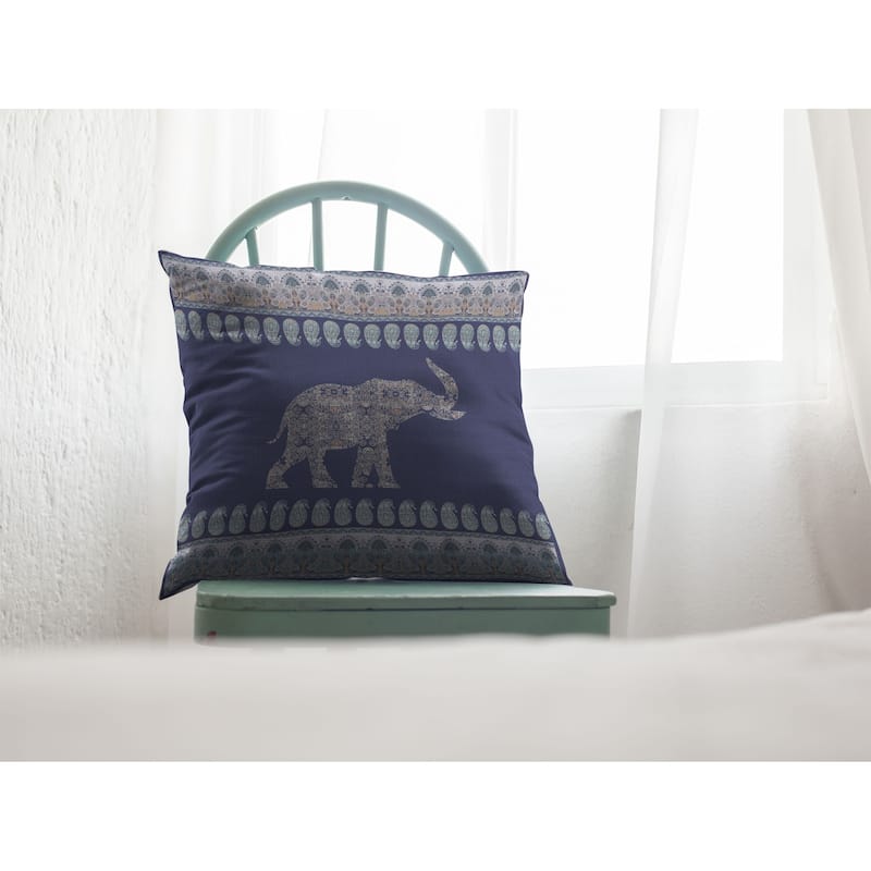 Amrita Sen Paisley Elephant Faux Suede Throw Pillow Zip