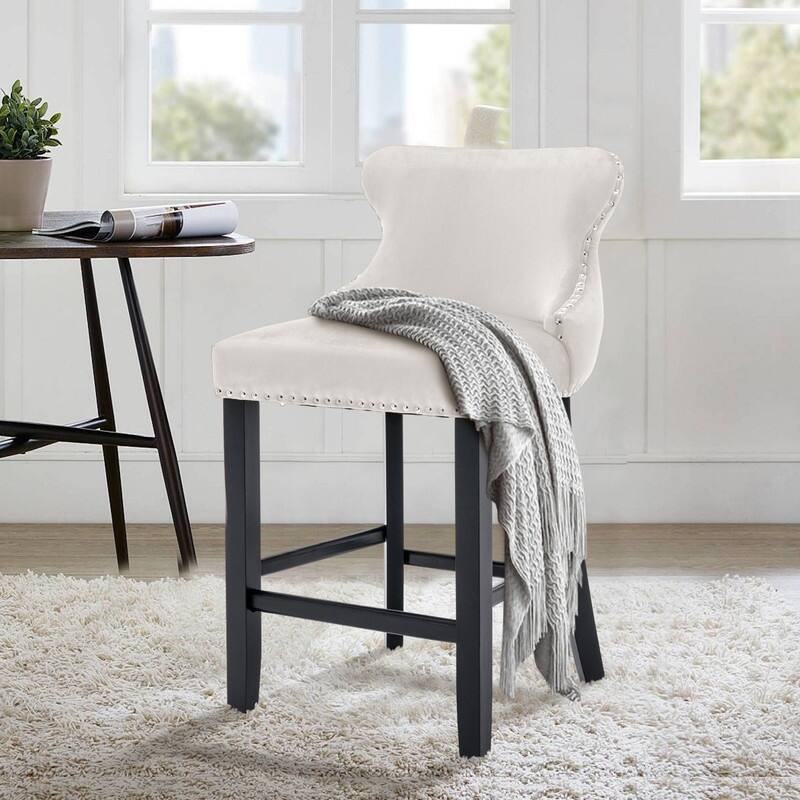 Button Tufted Velvet Wing-Back Barstools Set of 4