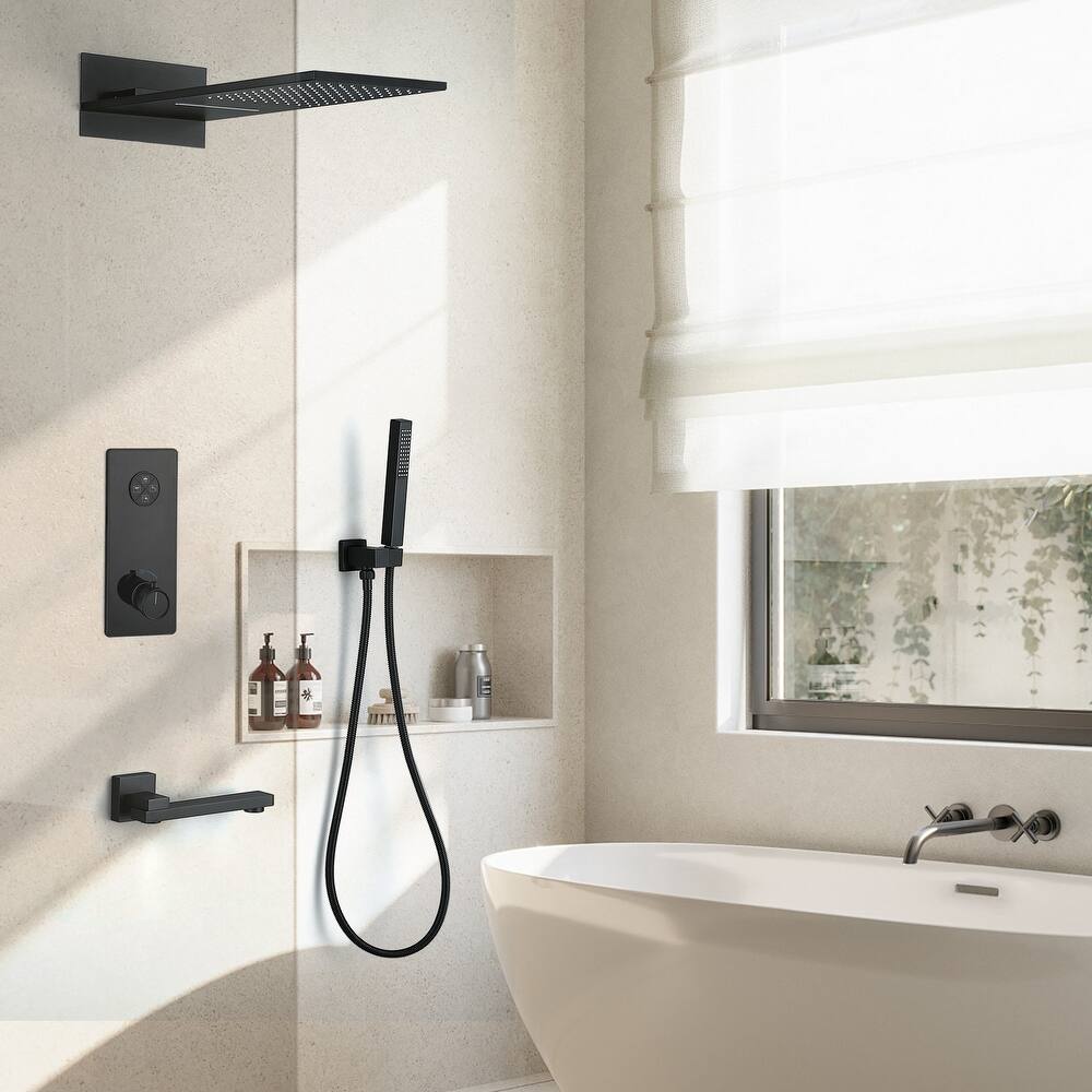 Digital Display Thermostatic Complete Shower System with Rough in-Valve, Rain Shower Faucet Set