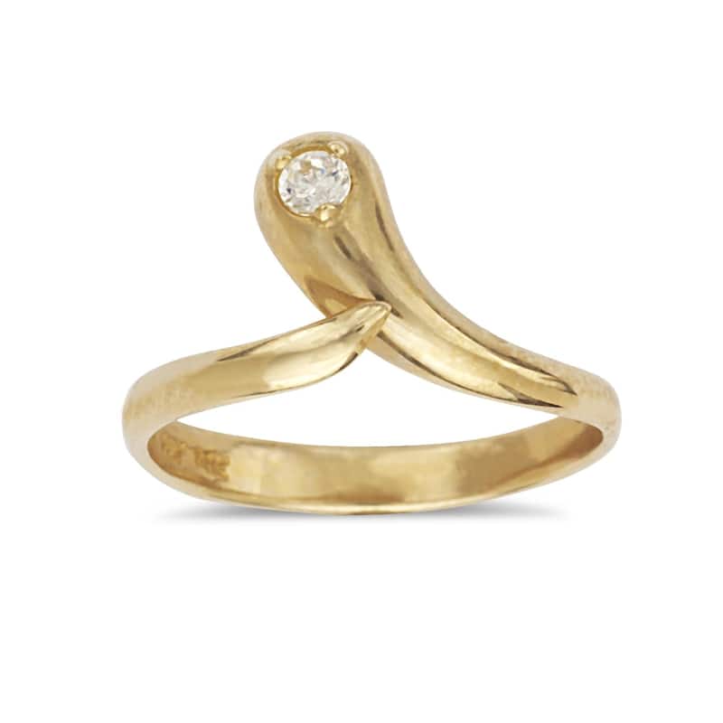 14k Yellow Gold Cubic Zirconia Adjustable Snake Toe ring - White