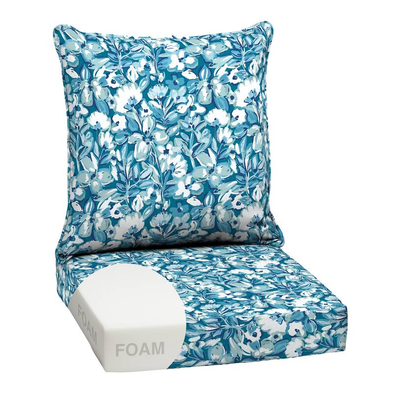 ARDEN Outdoor Foam Deep Seat Cushion Set, 24 in x 24 in - Aqua Blue Fusion Floral