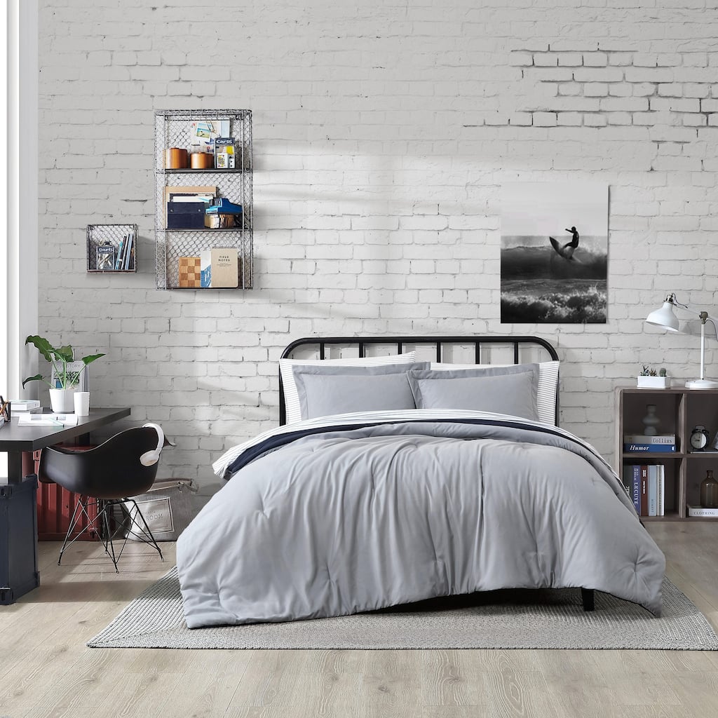 Nautica Hayes Solid Reversible Grey Comforter Bonus Set