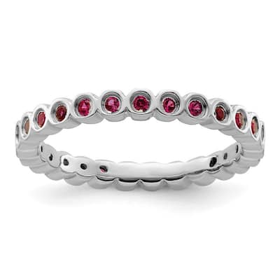 Curata 925 Sterling Silver Bezel Polished Patterned Stackable Expressions Created Ruby Ring