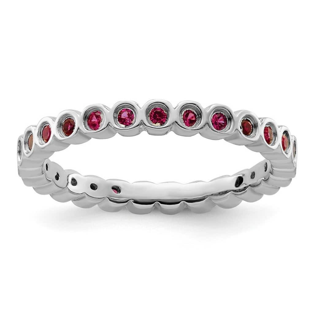 Curata 925 Sterling Silver Bezel Polished Patterned Stackable Expressions Created Ruby Ring