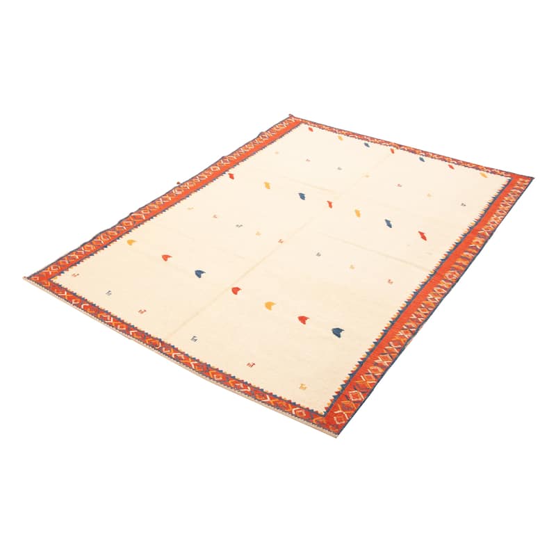 ECARPETGALLERY Flat-Weave Kashkuli Cream Wool Tapestry Kilim - 5'11 x 8'0