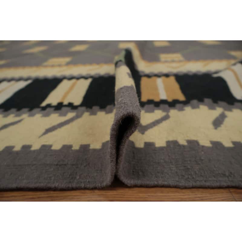 Hand Woven Oriental 100% Wool Carpet Southwestern Modern Greys & Charcoal Kilim Area Rug - 14' 10'' X 11' 5''