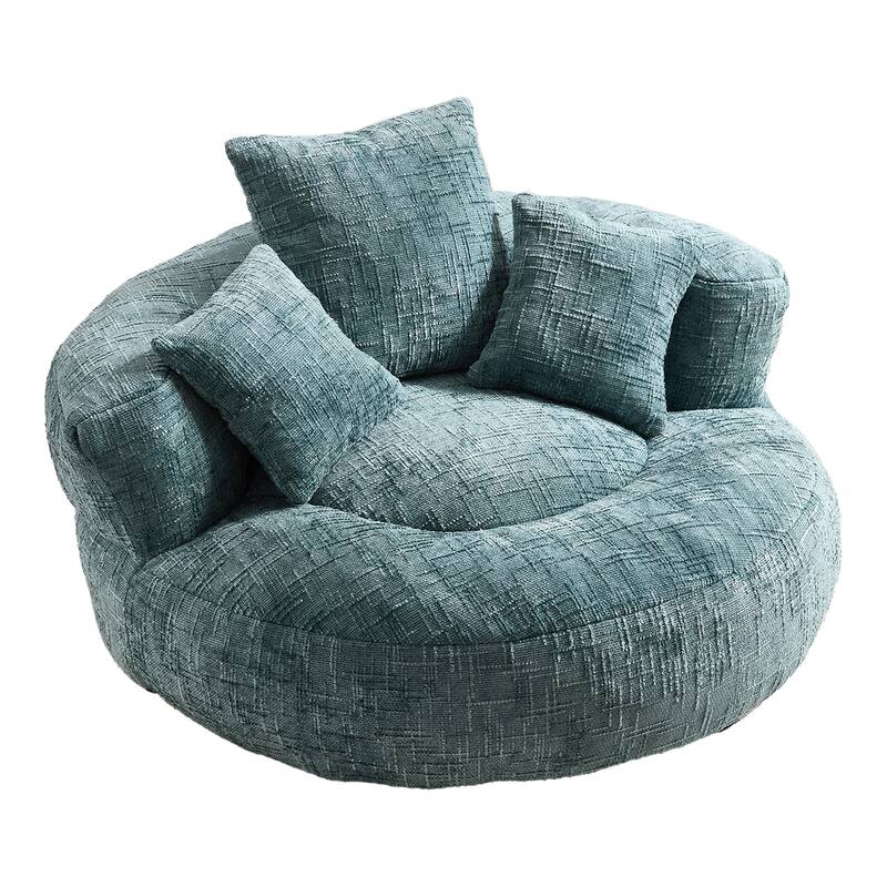 Chenille Upholstered Durable Comfort Lounger High Back Bean Bag Lazy Sofa With Three Pillows - Teal