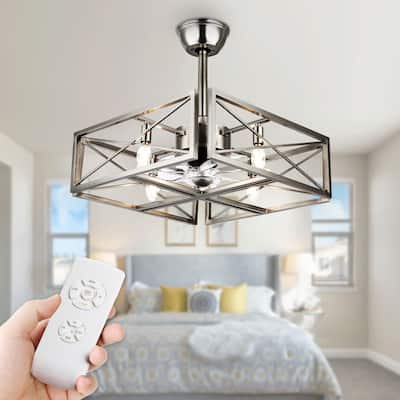 Cusp Barn 20-In Modern Brushed Nickel Caged Ceiling Fan with Lights, Industrial Bladeless Low Profile Flush Mount Ceiling Light