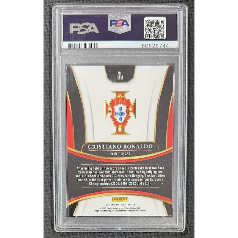 Cristiano Ronaldo 2017 Panini Select Soccer Card #33 Graded PSA 10 Cert # 50626744 - 8' x 11'