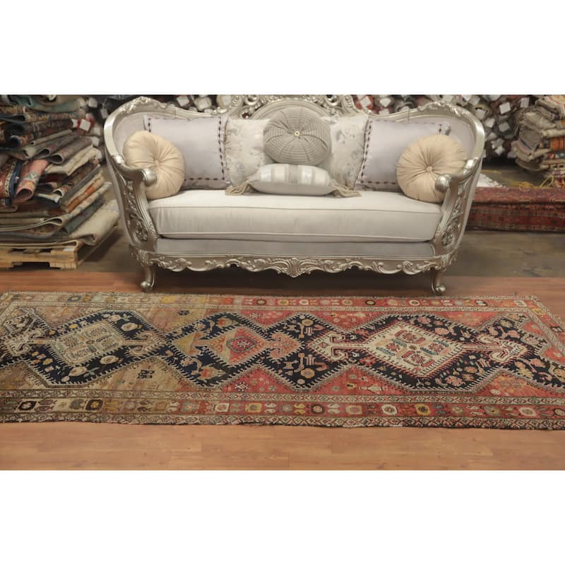 Hand Knotted Oriental 100% Wool Carpet Traditional Tribal Multi-Colored Shiraz Runner Rug - 9' 7'' X 4' 3''