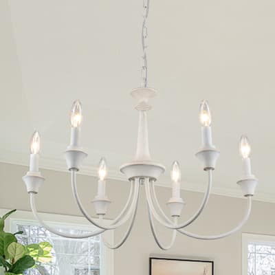6 - Light Dimmable Vintage Farmhouse Candle Chandelier for Kitchen Living Bedroom Room Foyer Entryway - N/A