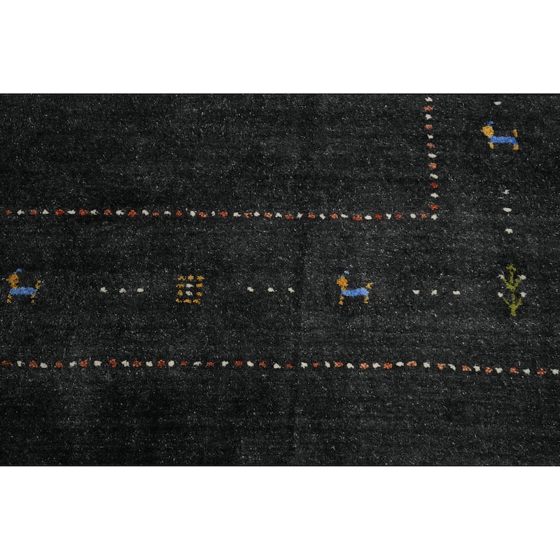 Hand Knotted Oriental 100% Wool Carpet Tribal Animal Pictorial Greys & Charcoal Gabbeh Area Rug - 8' 0'' X 7' 10''