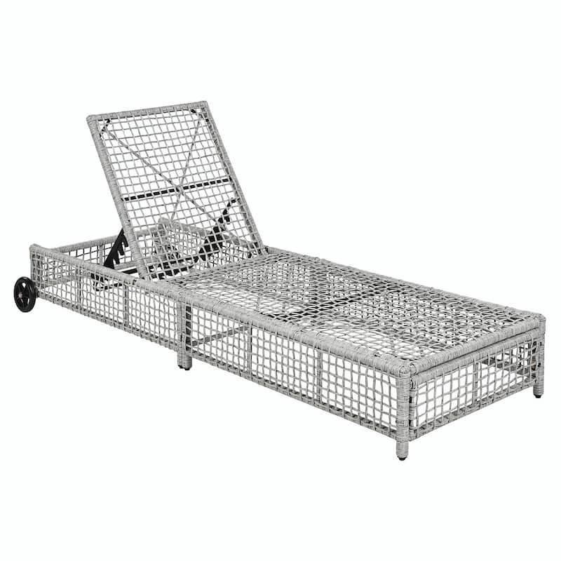 Outdoor Lounge Chair - Rattan Patio Chaise Lounge with 5-Position Backrest, Cushion, and Wheels