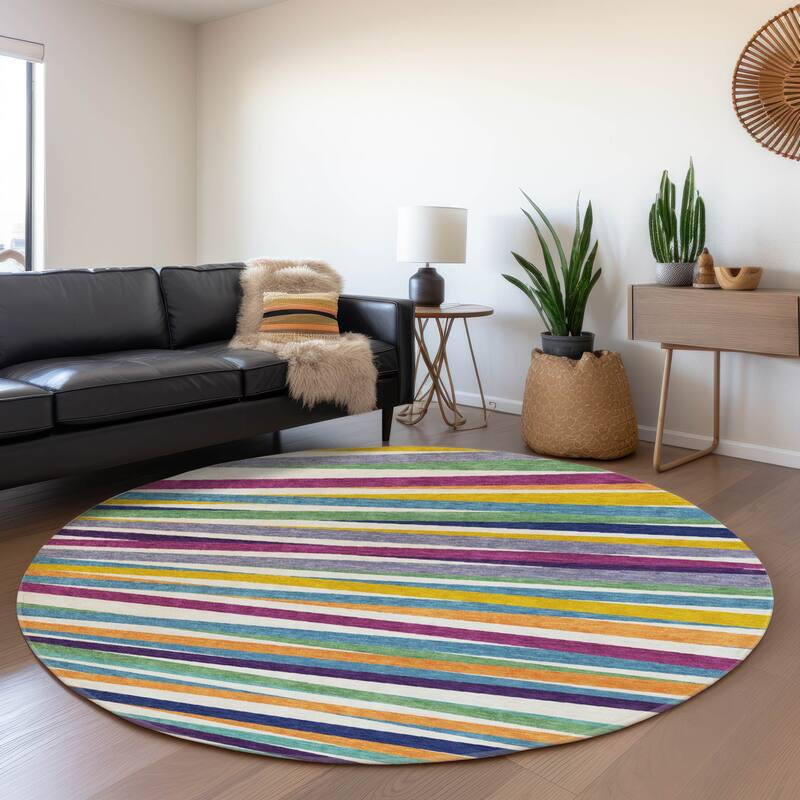 Premium Washable Super Soft Modern Stripes Mayfield Rug - White - 8' x 8'