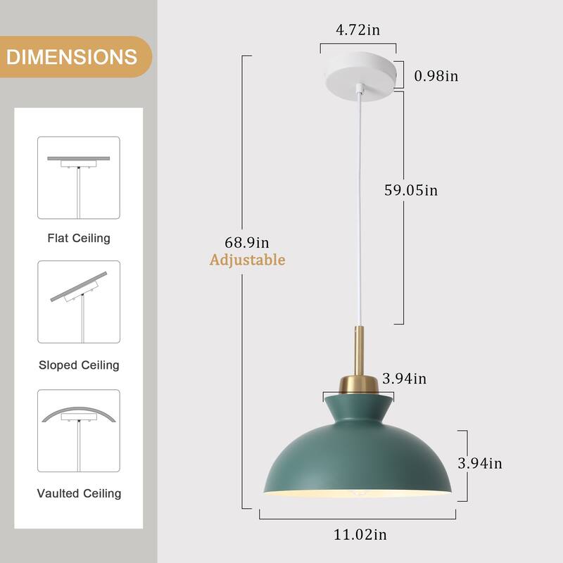 1-Light Hanging Ceiling Pendant Light Chandelier Light Fixture with Metal Shade for Kitchen Island