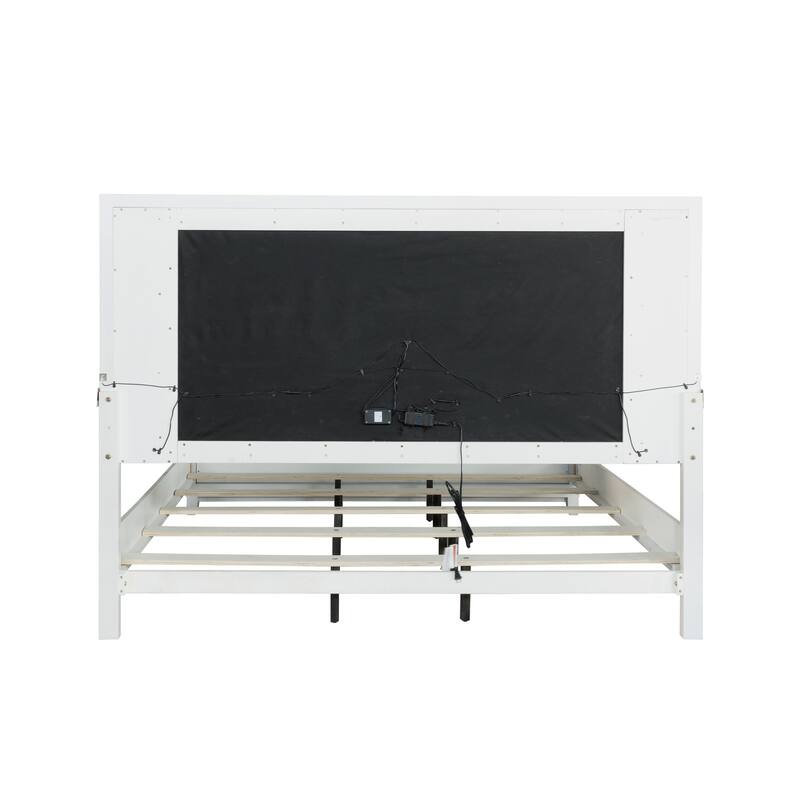 Roundhill Furniture Galaxy Upholstered Tufting Panel Bed with LED Lights in Pearlized White