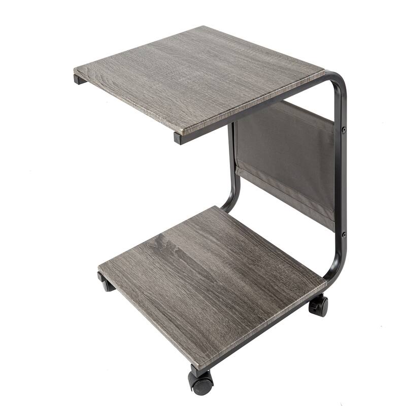15.7 in. C Shaped End Table with Side Pocket Storage, Rustic Ashwood