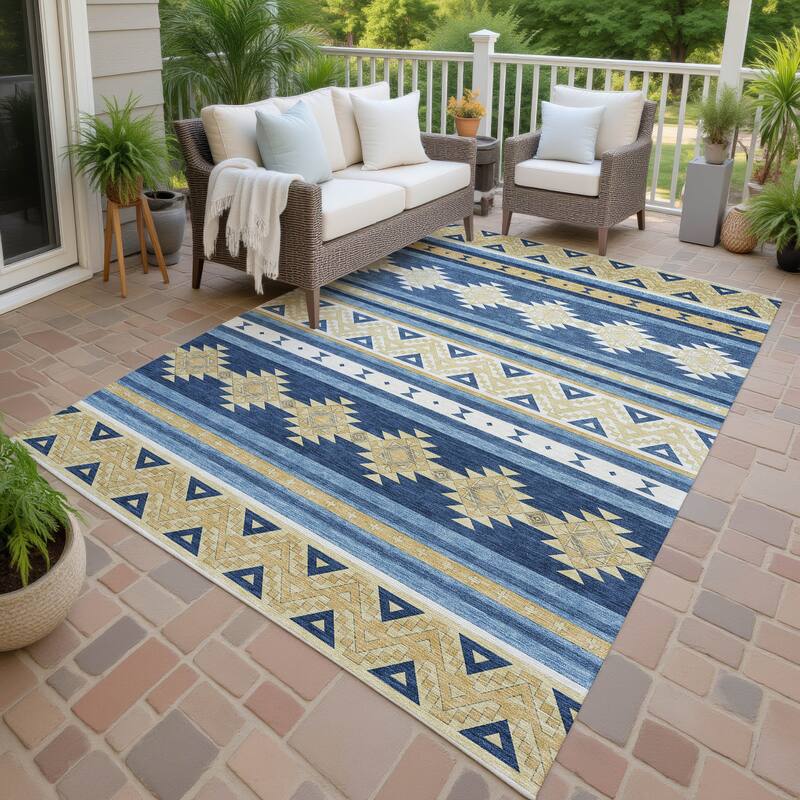 Machine Washable Indoor/ Outdoor Global Heston Chantille Rug - Navy - 8' x 10'