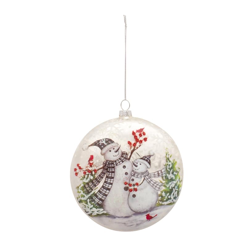 Set of 6 Snowmen Berries Cardinals Glass Christmas Ball Ornaments 5.5"