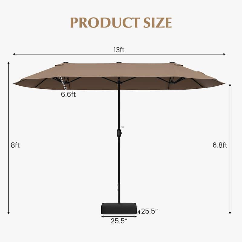Gymax 13FT Double-sided Patio Umbrella w/ Crank Handle Umbrella Base