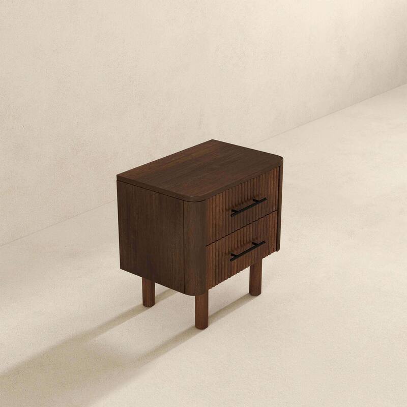 GDFStudio - Logan Mid-Century Modern Walnut Nightstand with Solid Wood Frame & 2 Storage Drawers