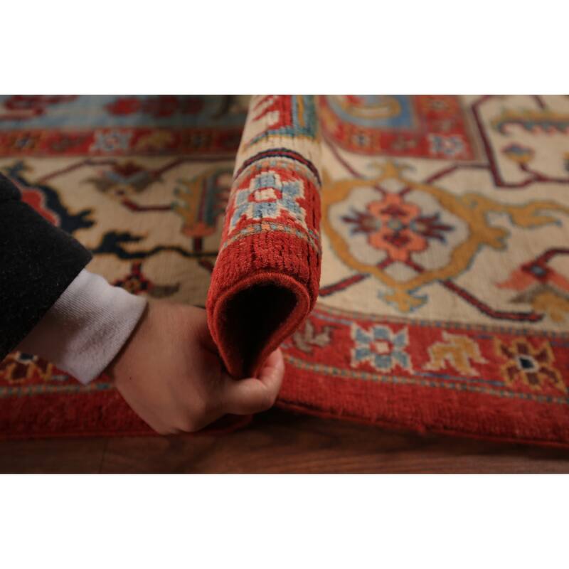 Vegetable Dye Heriz Serapi Area Rug Handmade Orange Wool Carpet - 9'2" x 11'10"