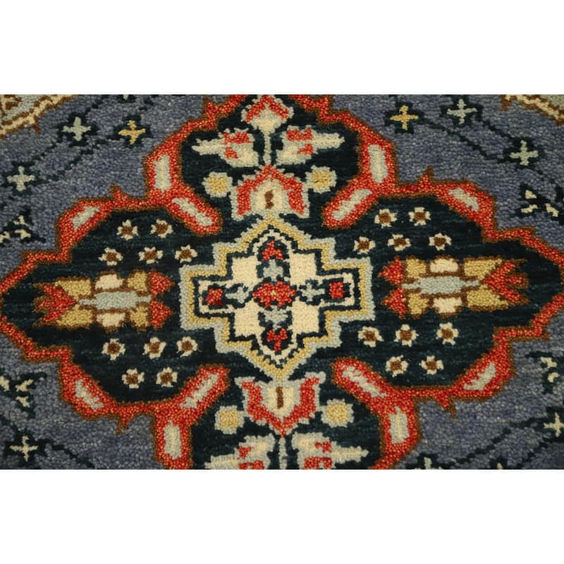Hand Knotted Oriental 100% Wool Carpet Traditional Geometric Greys & Charcoal Kazak Runner Rug - 9' 9'' X 2' 7''