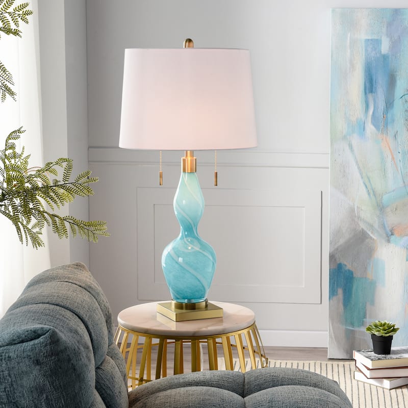 StyleCraft Glass Table Lamp - Shulen Gold - White Shade