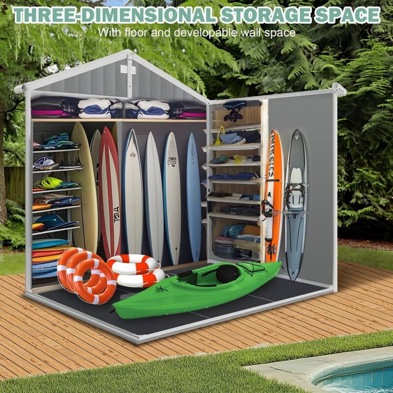 7.5x6.5FT Outdoor Resin Storage Shed, All-weather Plastic Shed w/Lockable