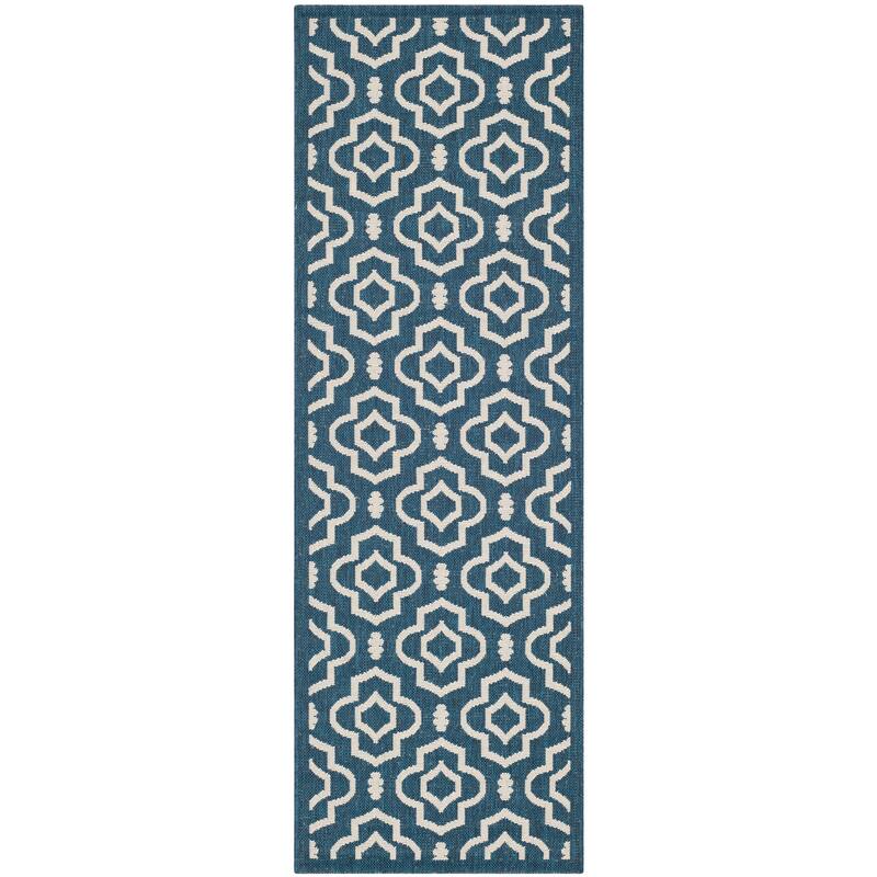 SAFAVIEH Courtyard Ketty Indoor/ Outdoor Waterproof Patio Backyard Rug - 2'3" x 10' Runner - Navy/Beige