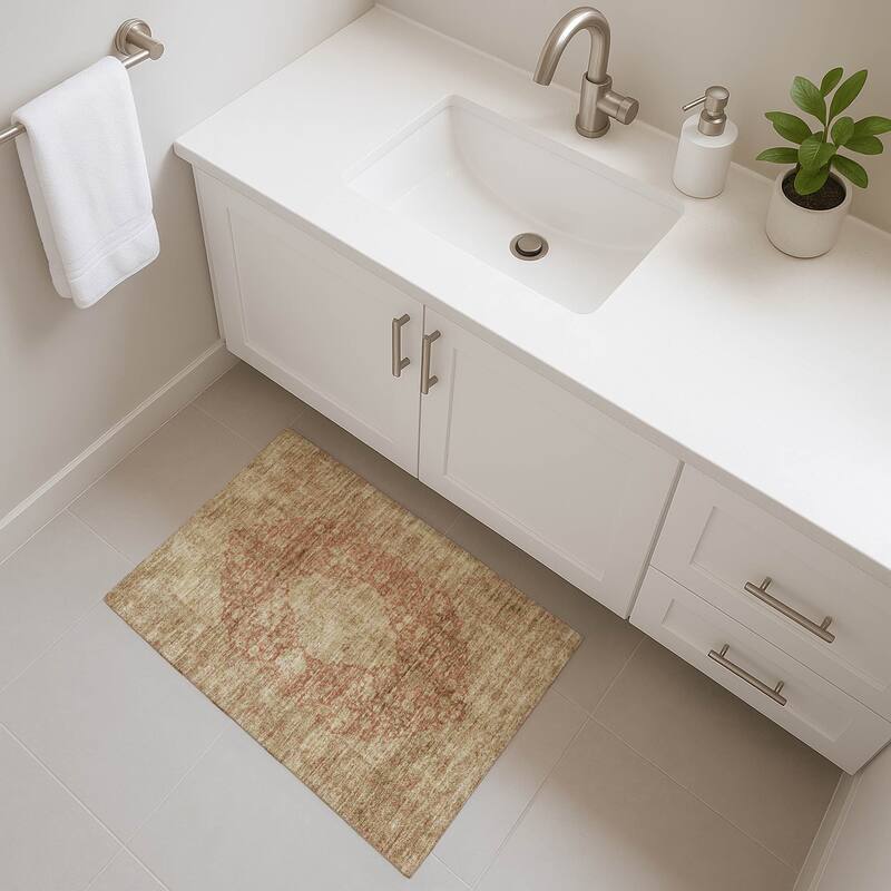 Premium Washable Super Soft Vintage Traditional Mayfield Rug - Paprika - 1'8" x 2'6"