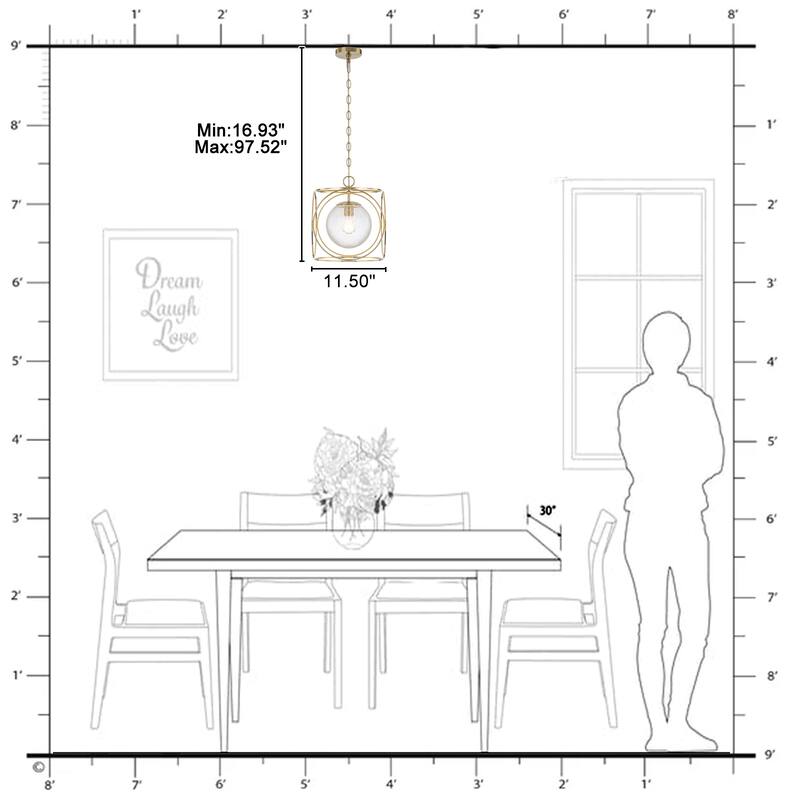 11.5" Metal Frame Clear Crackled Glass Globe Pendant Light Modern - Dia.11.5-in