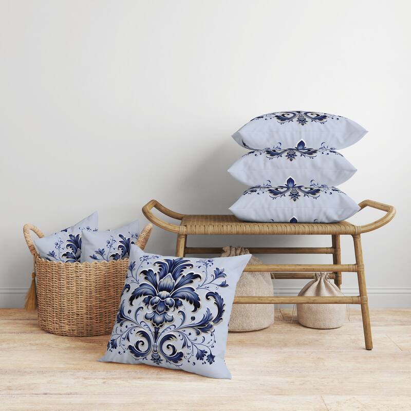 Vintage Veil Faux Suede Reversible Throw Pillow Blue and Beige