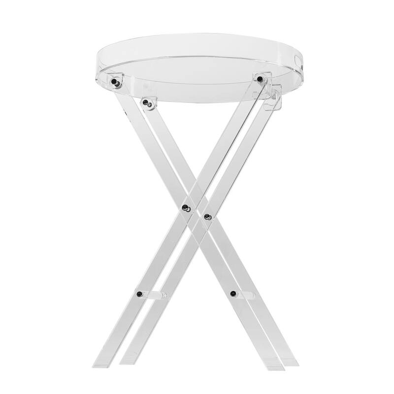 Clear Acrylic Folding Round Tray End Table with X Shape Legs Suitable for Any Room - 15.7” x 22.8”