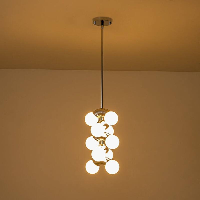 10-Light Tiered Frosted Glass Globe Pendant Light - Chrome