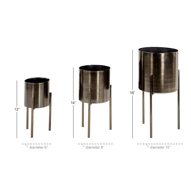 Metal Indoor Outdoor Planter with Removable Stand - Set of 3 Gold, Silver, Black, White, Teal, Yellow - Roche River Decor