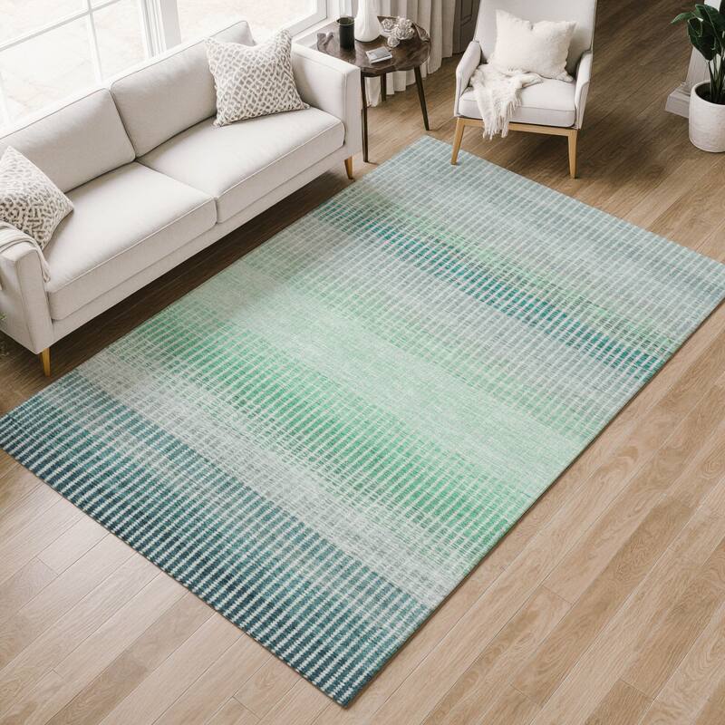 Machine Washable Indoor/ Outdoor Contemporary Stripes Chantille Rug