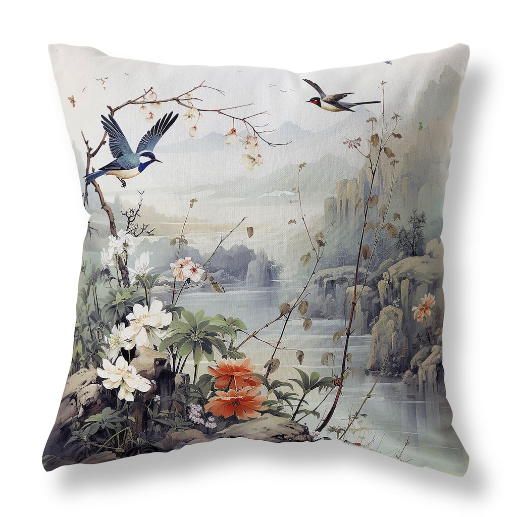 Gray And Blue Mystical Wing Peak Indoor/Outdoor Throw Pillow Zipper