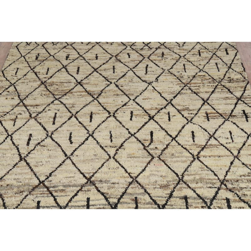 Geometric Trellis Moroccan Oriental Area Rug Hand-Knotted Wool Carpet - 6'11" x 9'5"