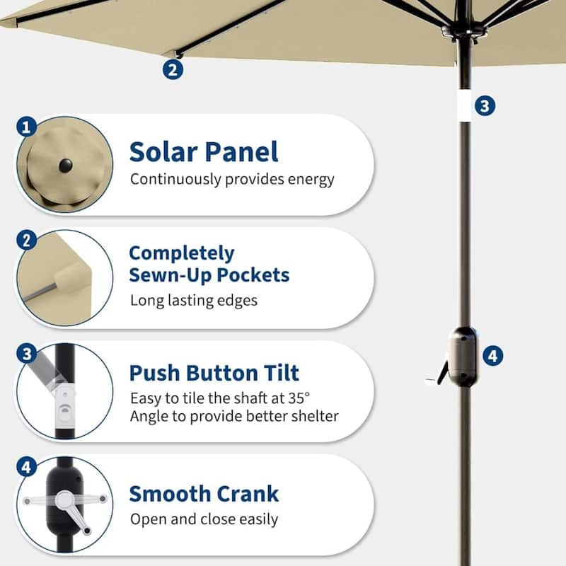 9 Ft Patio Umbrella with Solar Lights for Pool, Deck, Backyard