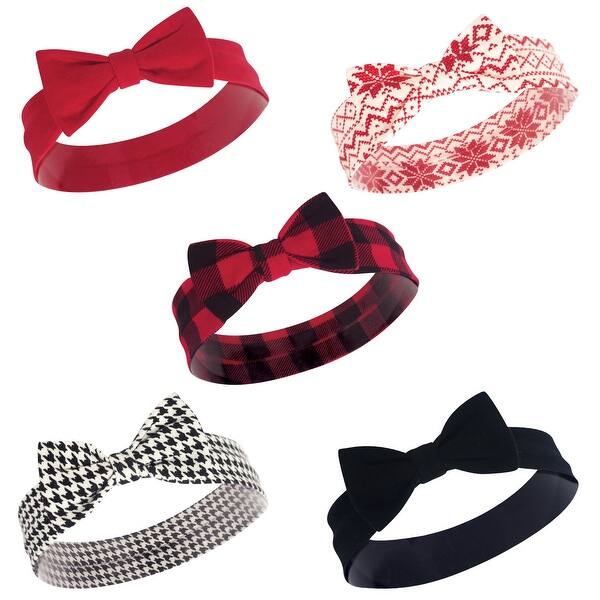 slide 1 of 1, Hudson Baby Infant Girl Cotton Headbands 5pk, Winter, 0-24 Months - Winter Winter - 0-24 Months