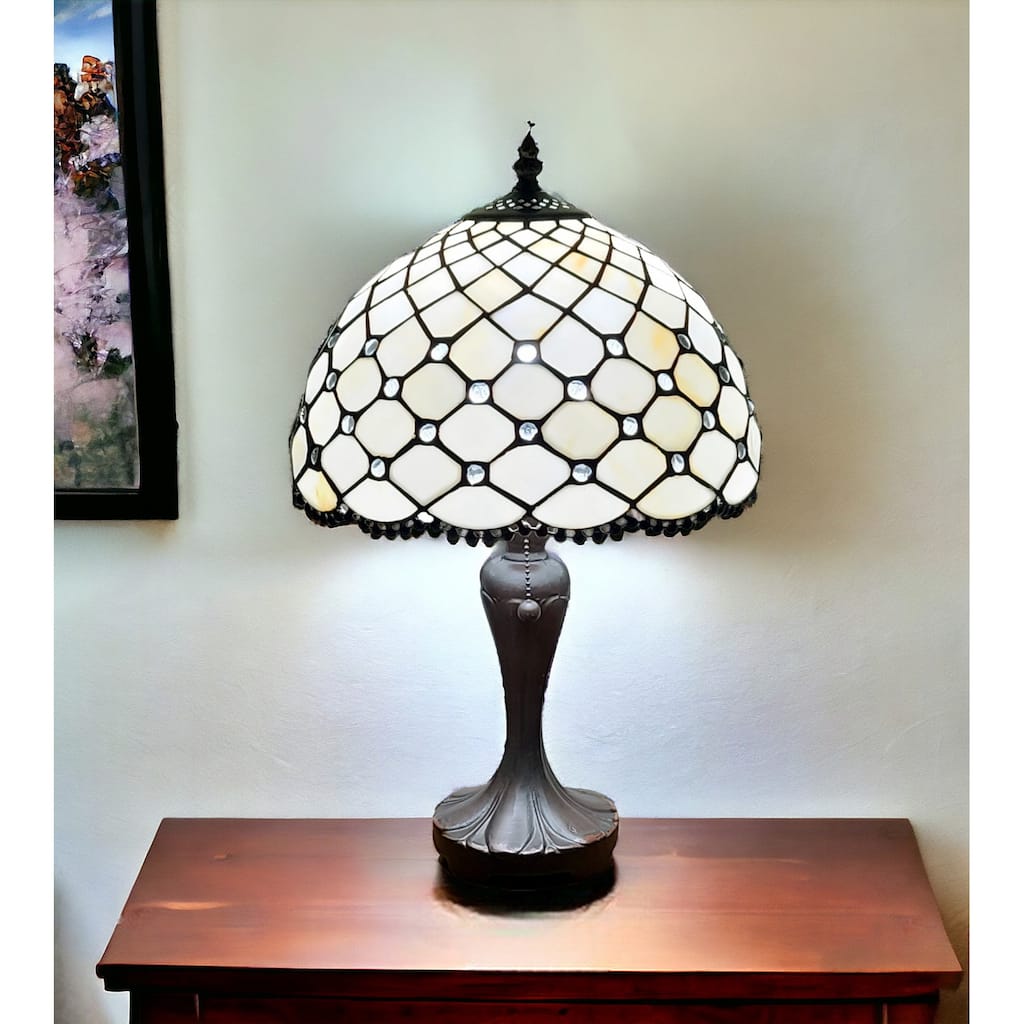HomeRoots 19" Tiffany Style Jeweled Glass Shade Table Lamp - 15