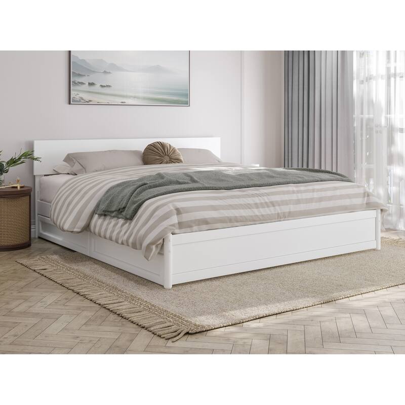 Wesley Platform Bed with Panel Footboard and Storage Drawers - White - King